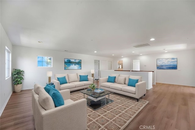 living room with light wood-type flooring