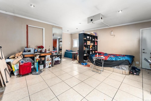 interior space featuring tile patterned floors and ornamental molding