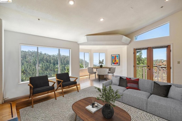 living room with hardwood / wood-style flooring and french doors