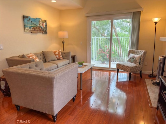 living room with hardwood / wood-style floors