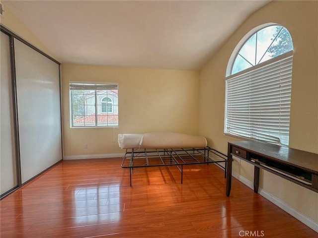 13168 Pinnacle Ct, Chino Hills, CA 91709 - office area featuring wood finished floors and vaulted ceiling