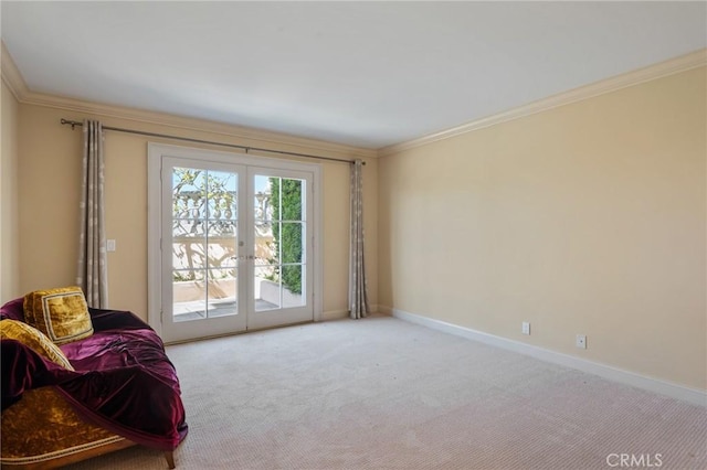 2736 Via Victoria, Palos Verdes Estates, CA 90274 - living area featuring french doors, carpet floors, ornamental molding, and baseboards