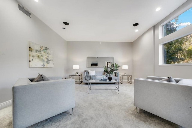 living room with light carpet