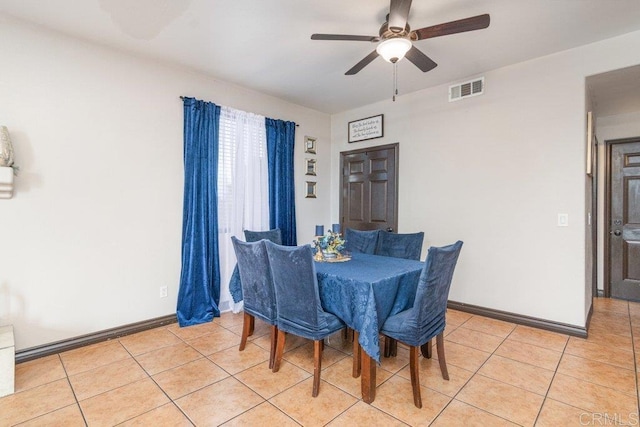 dining area with ceiling fan and light tile patterned floors