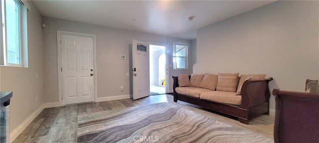 living room with a healthy amount of sunlight and light hardwood / wood-style flooring