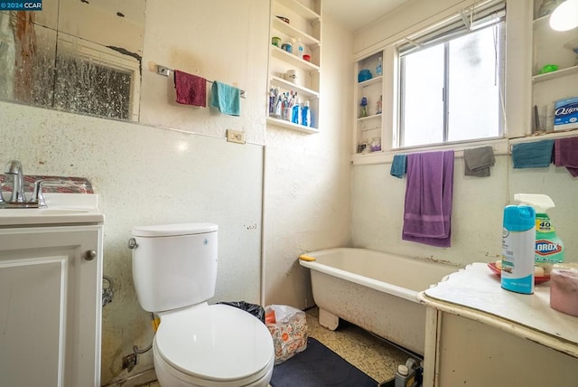 bathroom with vanity, toilet, and a bath