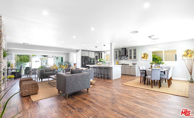 living room with hardwood / wood-style floors