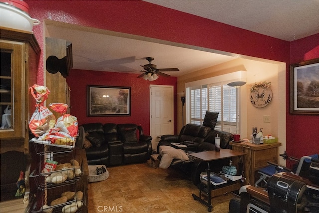 living room with ceiling fan