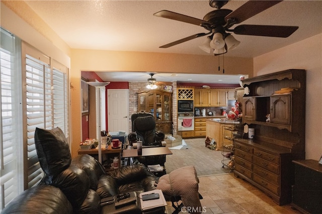 living room with ceiling fan