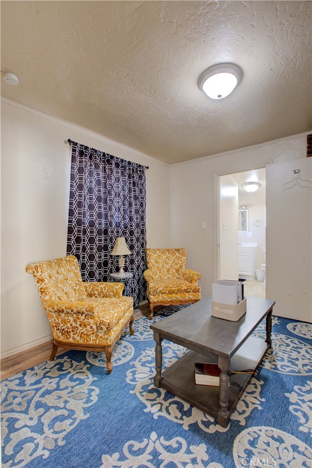 living room featuring a textured ceiling and hardwood / wood-style flooring