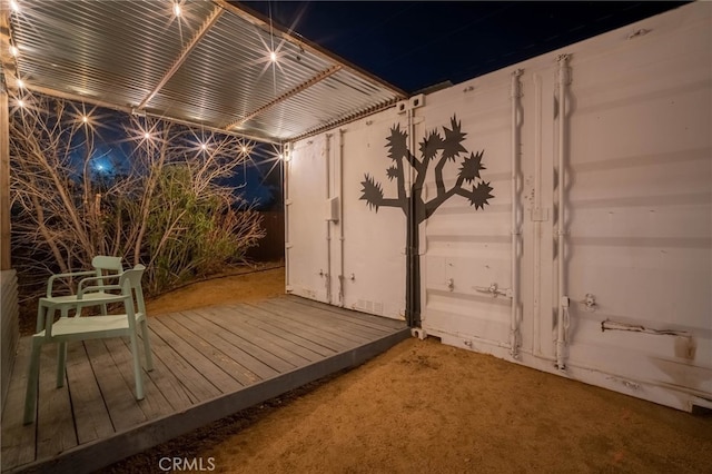 view of deck at night