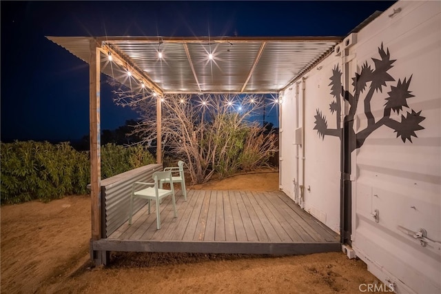 view of deck at night