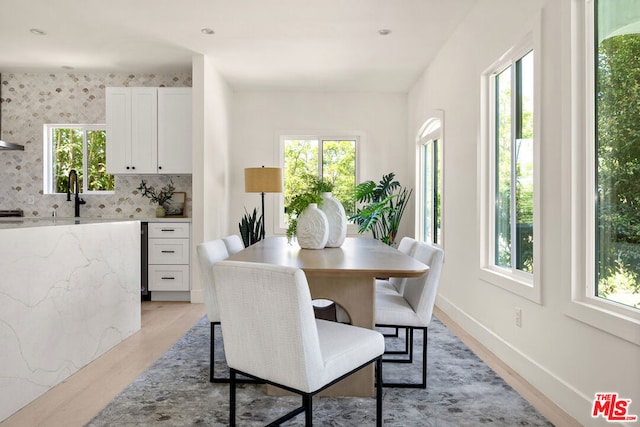 dining room featuring light hardwood / wood-style flooring and sink