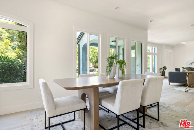 dining space featuring light hardwood / wood-style flooring and a wealth of natural light