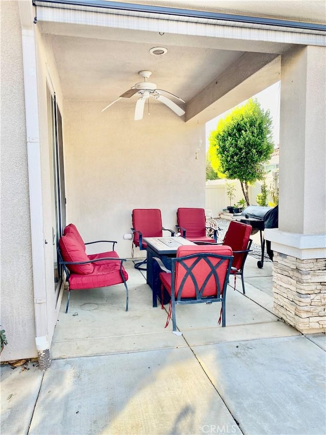 view of patio / terrace featuring outdoor lounge area and ceiling fan