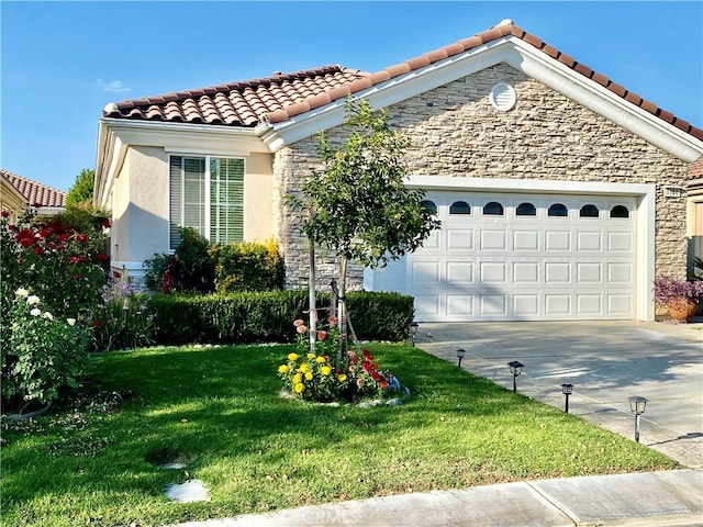 mediterranean / spanish-style home with a front yard