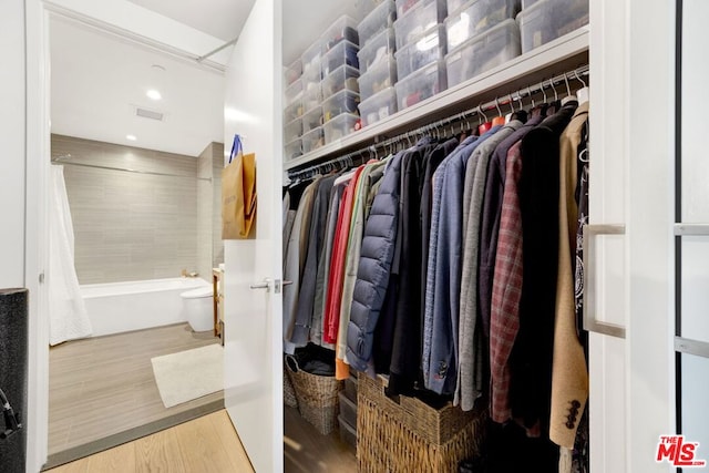 walk in closet with light wood-type flooring