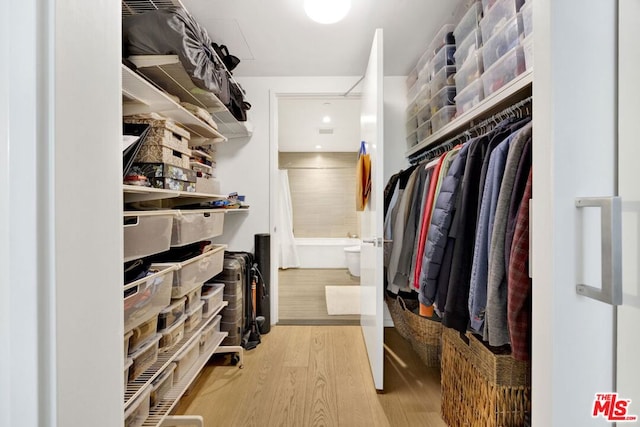 spacious closet featuring light hardwood / wood-style floors