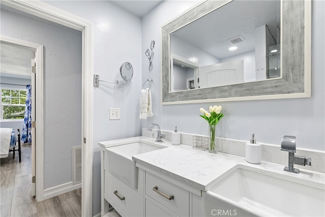 bathroom featuring wood-type flooring and vanity