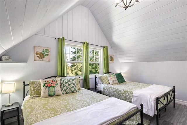 28281 Arbon Ln, Lake Arrowhead, CA 92352 - bedroom with vaulted ceiling, wood finished floors, and baseboards