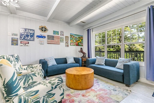 28281 Arbon Ln, Lake Arrowhead, CA 92352 - tiled living area with beam ceiling