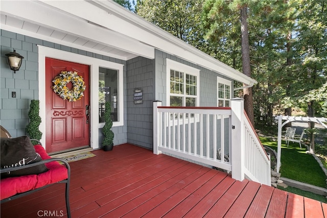 wooden deck featuring a porch