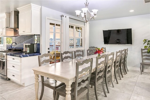 28281 Arbon Ln, Lake Arrowhead, CA 92352 - dining area with a chandelier, recessed lighting, and light tile patterned floors