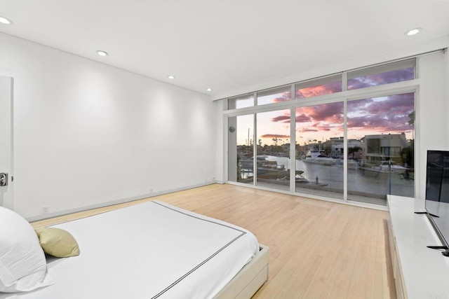 bedroom featuring access to exterior and light hardwood / wood-style floors