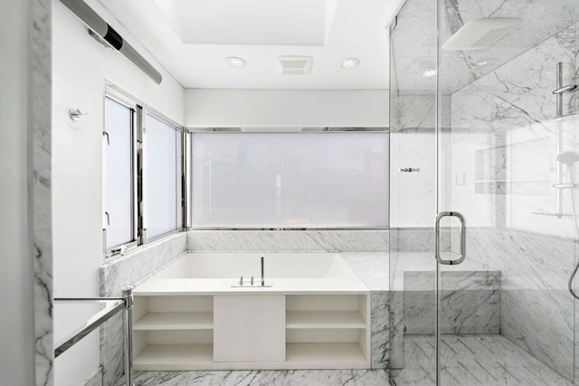 bathroom with vanity and a shower with shower door