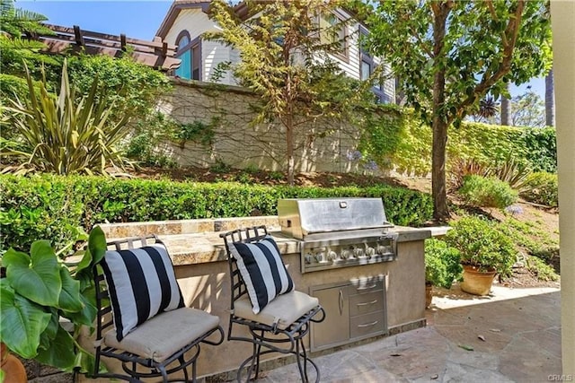 view of patio / terrace featuring a grill and an outdoor kitchen