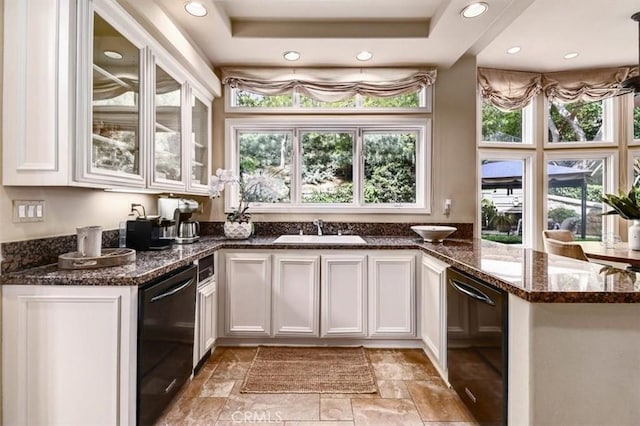 kitchen with white cabinets, plenty of natural light, and sink