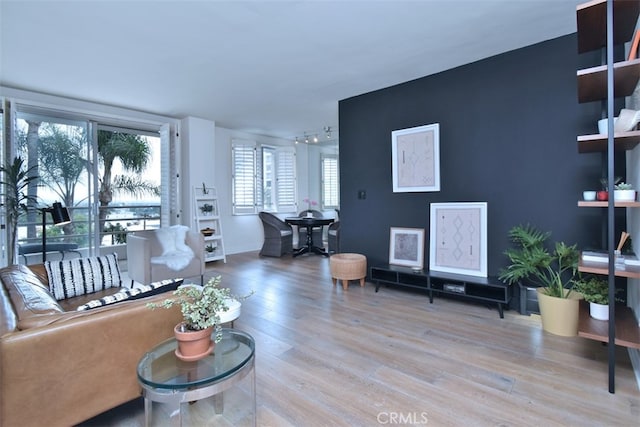 living room with light wood-type flooring