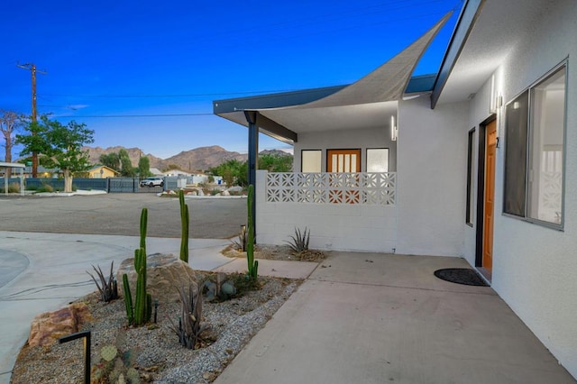 view of patio with a mountain view