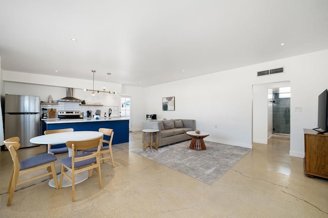 living room with sink