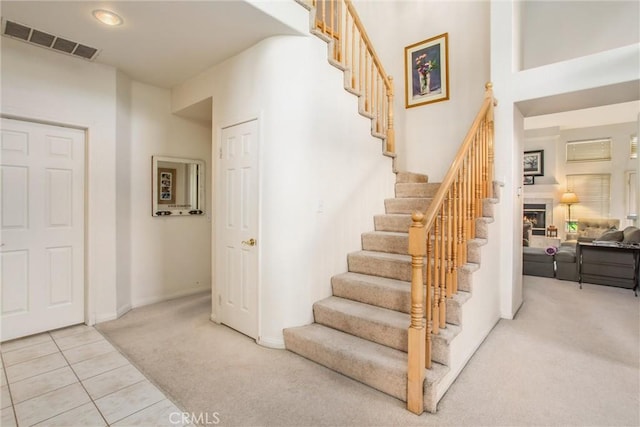 stairway featuring carpet floors