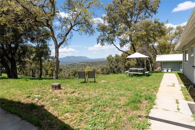 view of yard featuring a mountain view