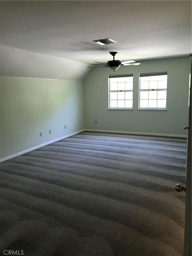 bonus room with carpet flooring, ceiling fan, and lofted ceiling