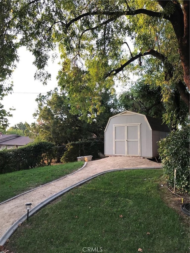 view of yard with a storage unit