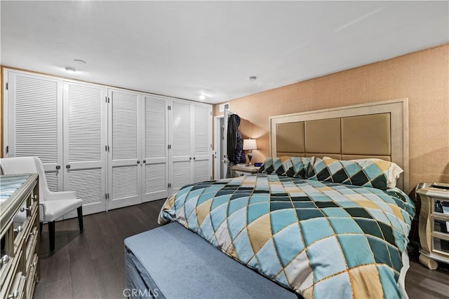 bedroom with a closet and dark wood-type flooring