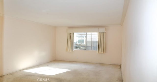 carpeted spare room featuring crown molding