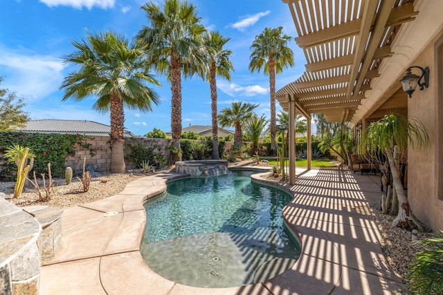 view of pool with a pergola, a patio area, and an in ground hot tub