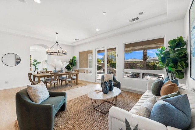 living room with light hardwood / wood-style flooring