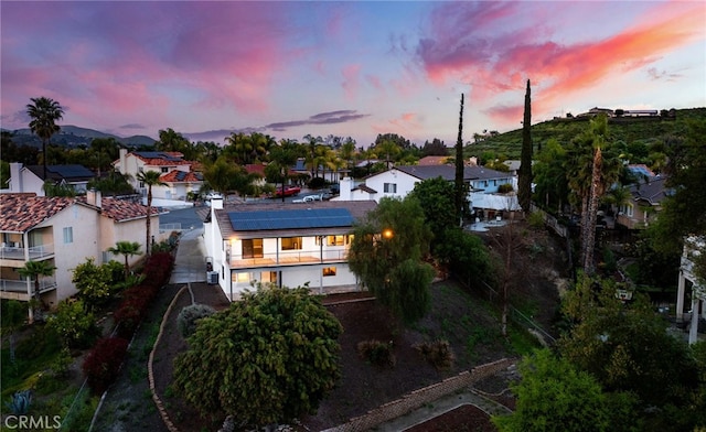 view of aerial view at dusk