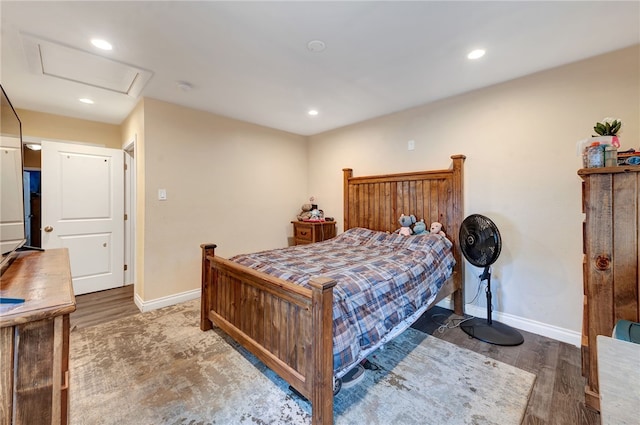 bedroom featuring dark hardwood / wood-style floors