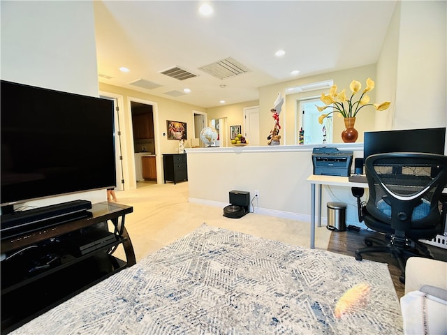 view of carpeted office space