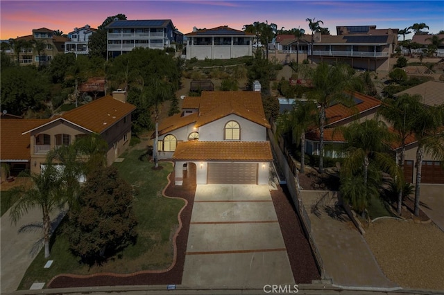 view of aerial view at dusk