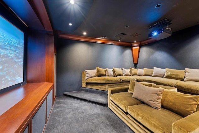 view of carpeted home theater room