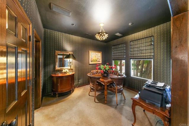 view of carpeted dining area