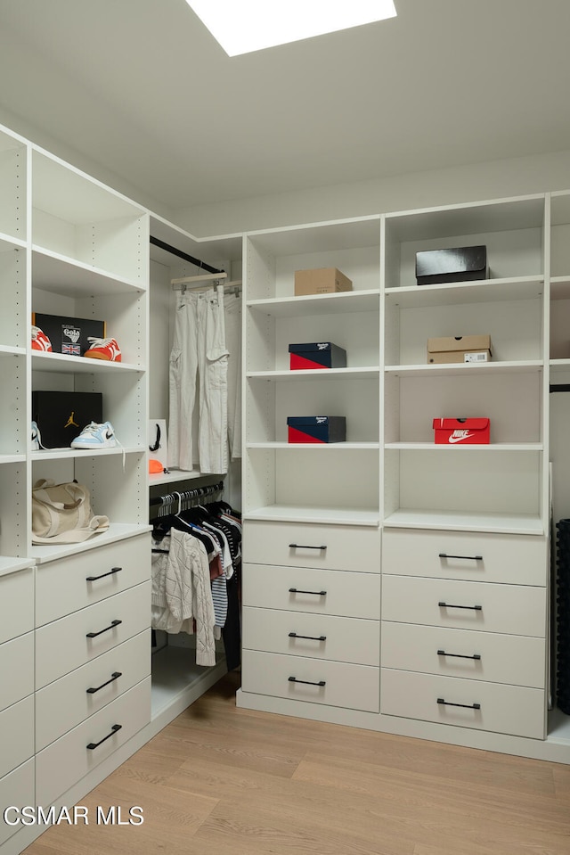 spacious closet with light hardwood / wood-style floors