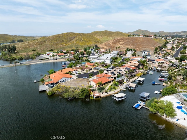 aerial view with a water and mountain view